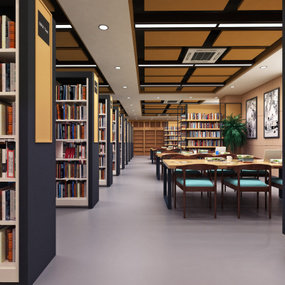 现代图书馆阅览室3d模型