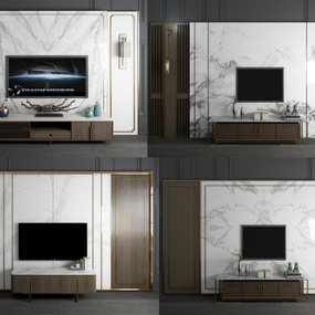 新中式大理石电视柜背景墙3d模型
