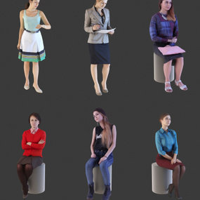 现代坐姿站姿女性人物3d模型