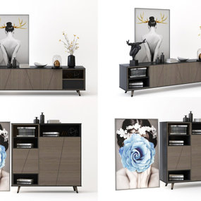 现代实木电视柜边柜3d模型