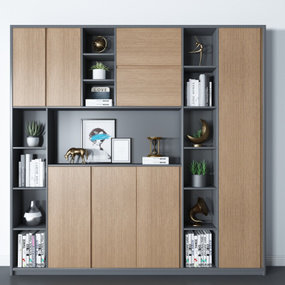 现代实木装饰柜书柜3d模型