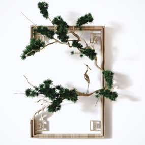 新中式松树枝墙饰挂件3d模型