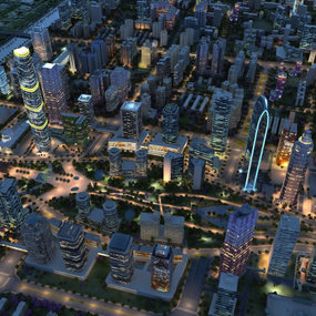 现代城市鸟瞰夜景3d模型