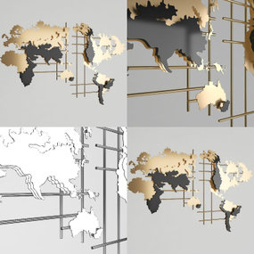 现代世界地图墙饰挂件3d模型