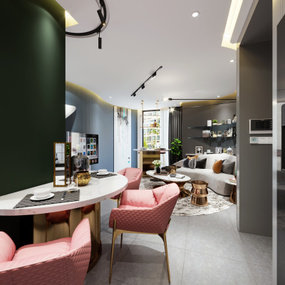现代公寓客厅餐厅厨房3d模型
