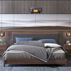 现代实木双人床3d模型