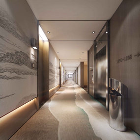 新中式酒店走廊过道3d模型