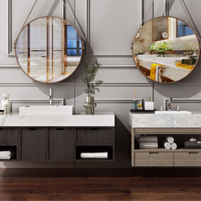 新中式实木洗手台浴室柜3d模型
