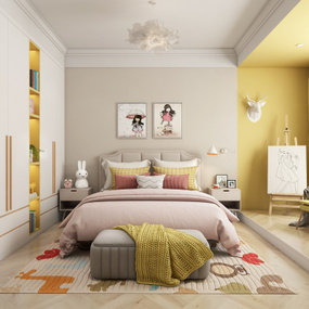 北欧女孩房卧室3d模型