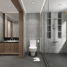 新中式高级灰卫生间浴室3d模型