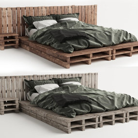 工业风实木双人床3d模型