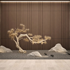 新中式室内枯树石头景观小品3d模型