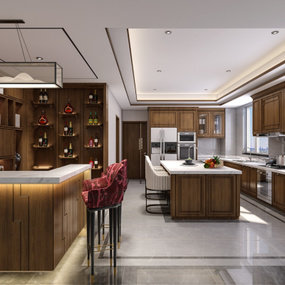 新中式开放式厨房3d模型