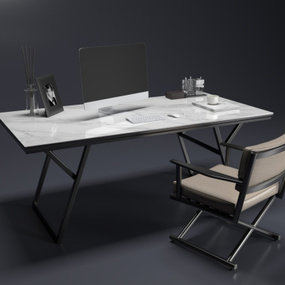 现代大理石书桌椅3d模型