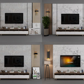 现代大理石电视背景墙3d模型