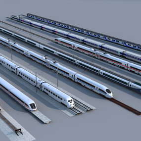 现代火车高铁轻轨组合3d模型