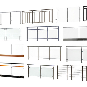 现代玻璃栏杆护栏组合3d模型
