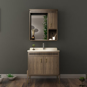 新中式实木洗手台浴室柜3d模型
