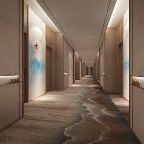 新中式酒店走廊过道3d模型