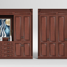美式实木衣柜组合3d模型