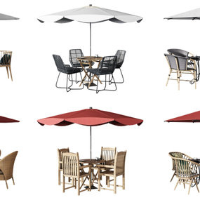 现代户外桌椅太阳伞3d模型