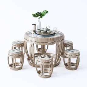 新中式圆形茶桌椅3d模型