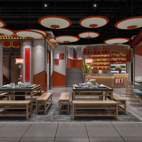 新中式喜庆中餐厅3d模型