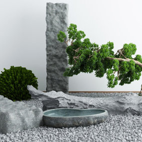 新中式树木山石景观小品3d模型