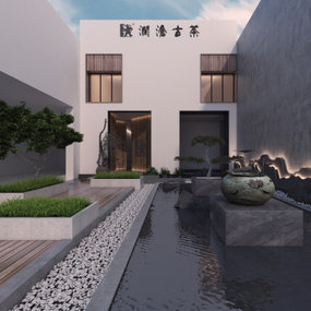 新中式庭院花园3d模型