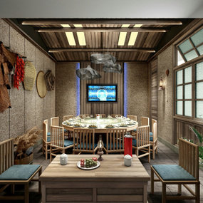 中式餐厅包厢3d模型