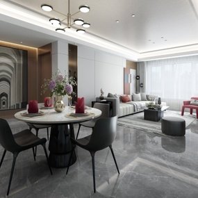 纳沃设计 现代客厅餐厅3d模型