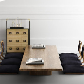 日式原木榻榻米茶桌椅3d模型
