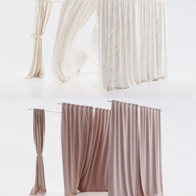 现代布艺窗帘纱帘3d模型