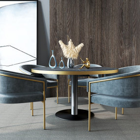 现代轻奢圆形餐桌椅3d模型