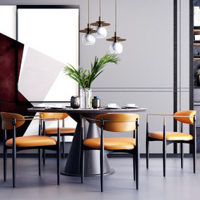 现代轻奢圆形餐桌椅3d模型