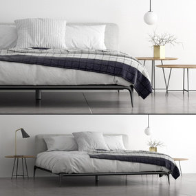 现代布艺双人床3d模型