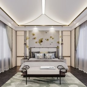 FLDCASA设计 新中式卧室主人房3d模型
