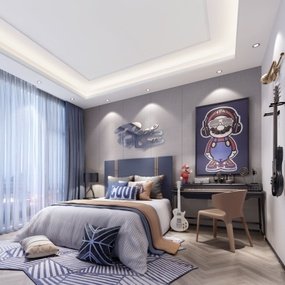 岳蒙设计 现代卧室男孩房3d模型