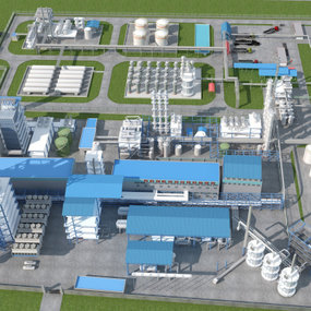 现代化工厂设备厂房建筑鸟瞰规划3d模型