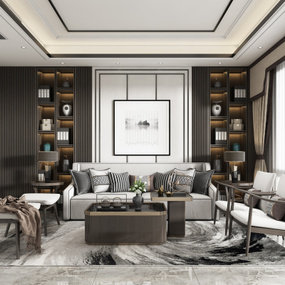 新中式客厅沙发组合3d模型