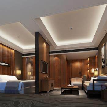 新中式酒店套房客房卧室3D模型