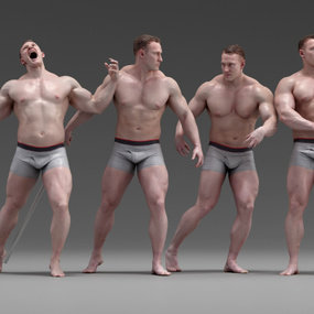 现代运动白人肌肉男3d模型