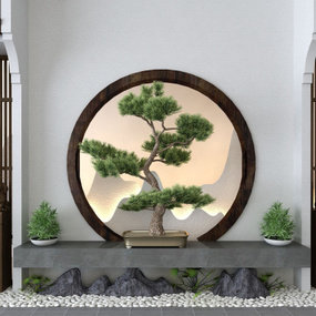 新中式松树景观小品3d模型