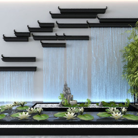 新中式竹子荷花水景3d模型