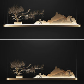 新中式松树假山装饰灯3d模型