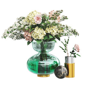 现代玻璃花瓶花卉3d模型