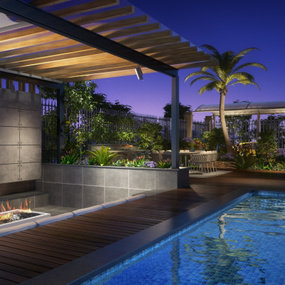 现代泳池庭院花园夜景3d模型