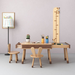 北欧原木儿童书桌椅3d模型