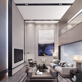 岳蒙设计 新中式别墅客厅3d模型