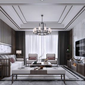 新中式简约客厅3d模型